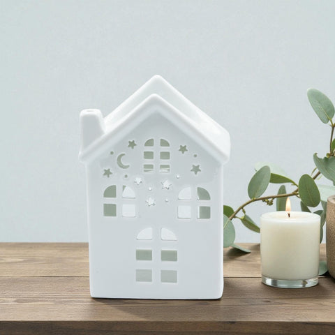 Keramik-Duftlampe in Hausform für Wax Melts und Duftöle.