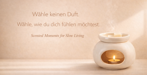 Keramik Duftlampe mit brennendem Teelicht in ruhiger, warmer Atmosphäre – Scented Moments for Slow Living von Soul Flame