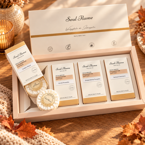Soul Flame Wachs Melts Duftset Herbst Edition mit vier Düften und handgegossenen Sojawachs Talern