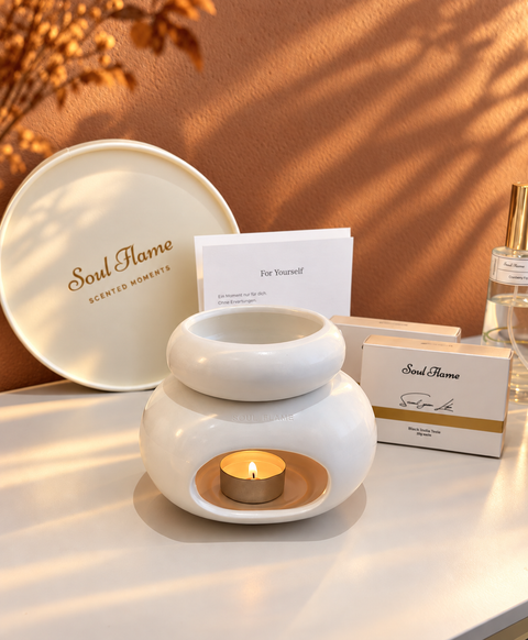 Memoria Duftlampe Set mit brennender Kerze und Wachs Melts – elegantes Geschenk von Soul Flame