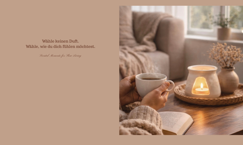 Gemütliche Wohnszene mit Duftlampe und Wax Melt von Soul Flame – ein Moment zum Ankommen und Entspannen.