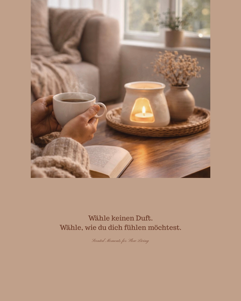 Gemütliche Wohnszene mit Duftlampe und Wax Melt von Soul Flame – ein Moment zum Ankommen und Entspannen.