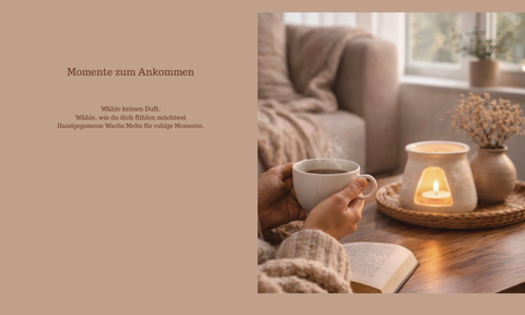 Gemütliche Wohnszene mit Duftlampe und Wax Melt von Soul Flame – ein Moment zum Ankommen und Entspannen.